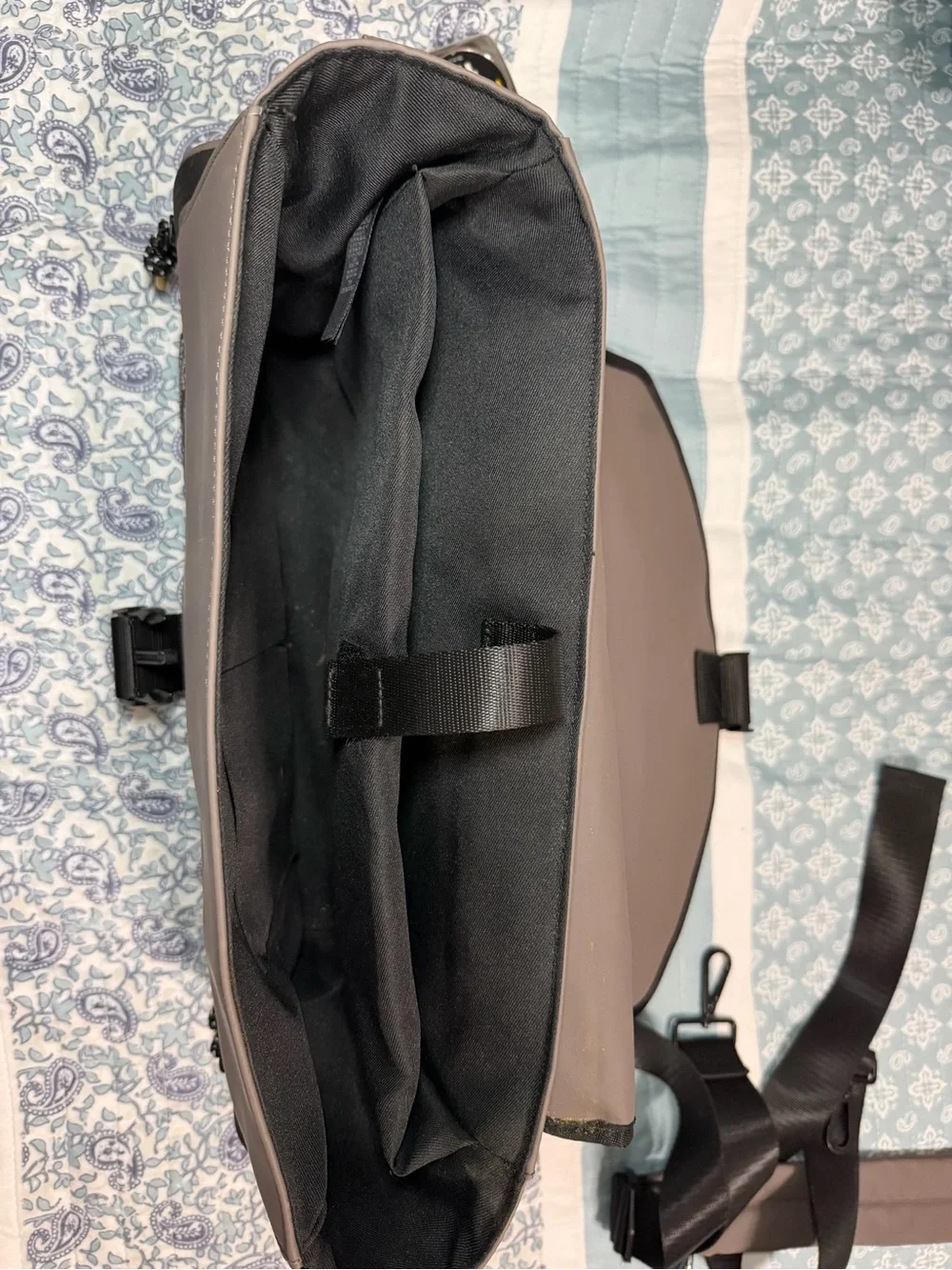 Ted Baker Taupe and Black Messenger Bag with Yellow Accents